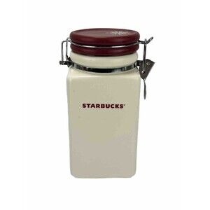 Starbucks 2008 Coffee Beans Grounds Air Tight Ceramic Canister Metal Clasp
